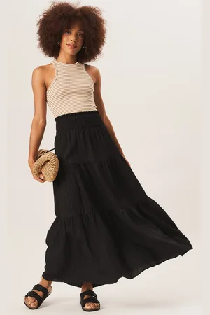 Gini London Womens Smocked Tiered Maxi Skirt - - Size 12 UK