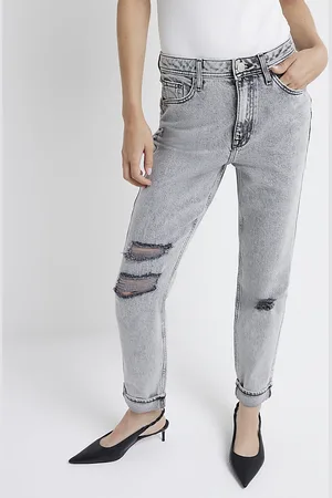 River Island Womens Mom Jeans High Waisted Bum Sculpt Ripped Cotton - Size 18 Short