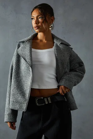 MissPap Womens Wool Look Biker Jacket - - Size Small
