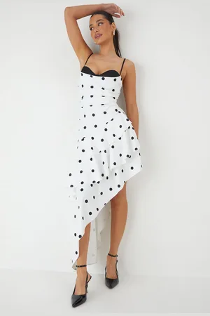MissPap Womens Polka Dot Layered Frill Maxi Dress - - Size 8 UK
