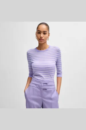 HUGO BOSS Womens Faleenas1 Striped Sweater in Stripes - Wool - Size Medium