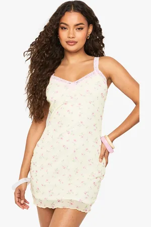 Boohoo Womens Ditsy Floral Contrast Lace Trim Mesh Slip Dress - - Size 16 UK