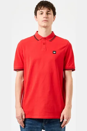 Weekend Offender Mens Farina Tipped Polo in red black Cotton - Size Small