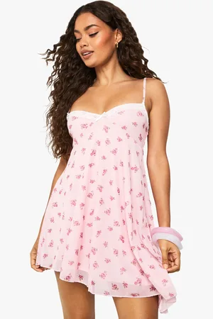 Boohoo Womens Ditsy Floral Lace Trim Mesh Swing Dress - - Size 16 UK
