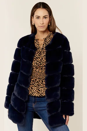 Gini London Womens Diagonal Cut Faux Fur Long Sleeve Jacket - - Size Medium/Large