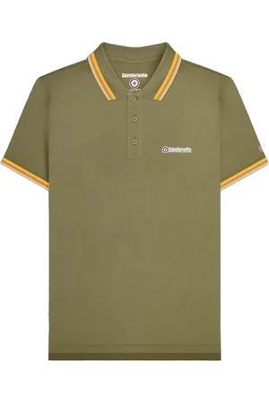 Lambretta Mens Triple Tipped Polo Shirt ( Green/Tobacco/Cream) Cotton - Size 4XL