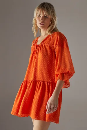 warehouse Womens Dobby Chiffon Volume Sleeve Smock Mini Dress - - Size 12 UK