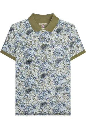 Lambretta Mens SS25 Paisley Branded Polo Shirt ( /Navy) Cotton - Size 4XL