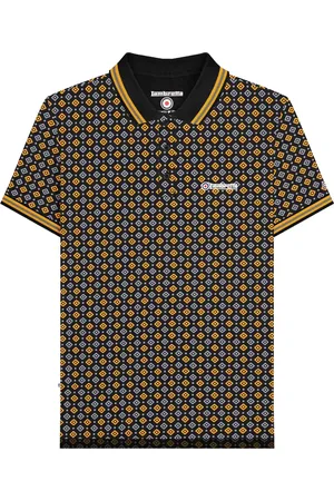 Lambretta Mens SS25 Geometric Polo Shirt ( /Gold) Cotton - Size 3XL