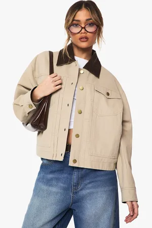 Boohoo Womens Contrast Collar Barn Jacket - Cotton - Size 14 UK