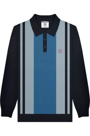 Lambretta Mens AW24 Vintage Panelled Long-Sleeved Polo Shirt Cotton - Size 2XL