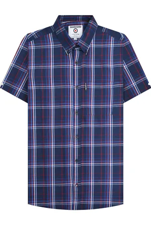 Lambretta Mens SS25 Checked Shirt ( /Blue/Red) Cotton - Size 2XL (Longest)