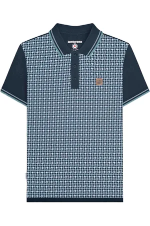 Lambretta Mens SS24 Houndstooth Polo Shirt Cotton - Size Large