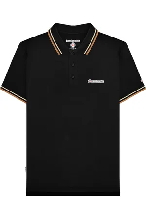 Lambretta Mens SS25 Twin Tip Polo Shirt (Black/Wood Ash) - Cotton - Size 2XL