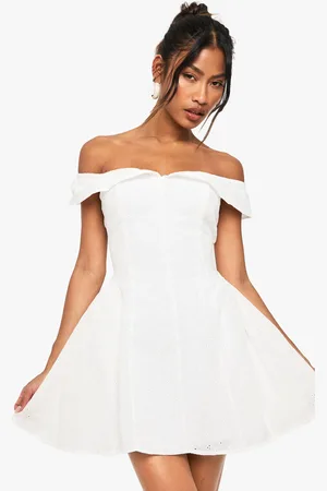 Boohoo Womens Broderie Bardot Structured Skater Dress - - Size 12 UK