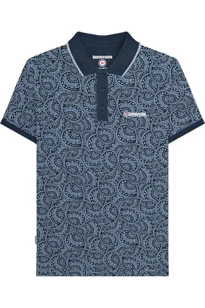 Lambretta Mens AW24 Paisley Tonal Polo Shirt (Navy/Dusky Blue) Cotton - Size X-Large