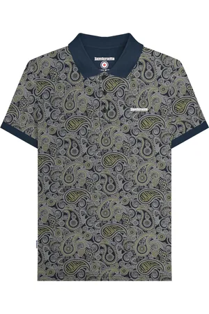 Lambretta Mens SS25 Paisley Branded Polo Shirt (Navy/Grey) - Cotton - Size Small