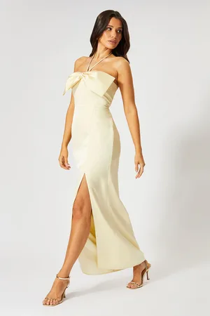 MissPap Womens Satin Halter Neck Bow Maxi Dress - - Size 8 UK