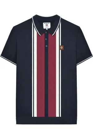 Lambretta Mens Greco Striped Knitted Short-Sleeved Polo Shirt Cotton - Size Small