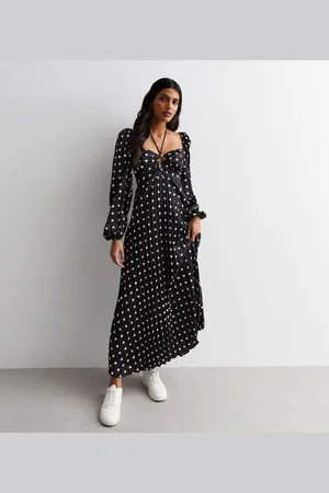 Gini London Womens Polka Dot Pleated Cut Out Maxi Dress - - Size 8 UK