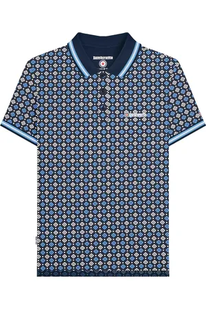 Lambretta Mens SS25 Geometric Polo Shirt (Navy/Azure) - Cotton - Size Large
