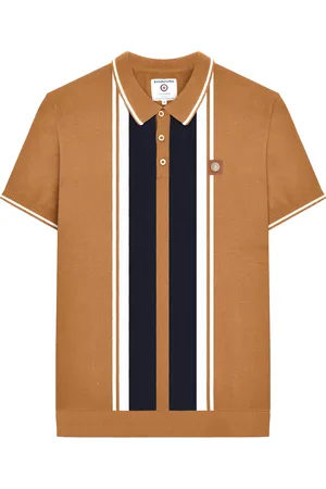 Lambretta Mens Greco Striped Knitted Short-Sleeved Polo Shirt (Tobacco) - Cotton - Size X-Large