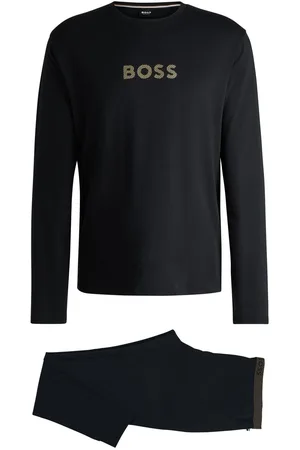 HUGO BOSS Mens Foil-Print Branding Pyjamas in Cotton - Size Large