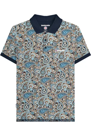Lambretta Mens SS25 Paisley Branded Big & Tall Polo Shirt (Navy/Smoke Blue) Cotton - Size 5XL