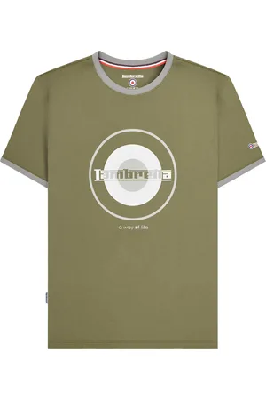 Lambretta Mens Target Ringer T-Shirt ( Green/Grey) Cotton - Size 3XL