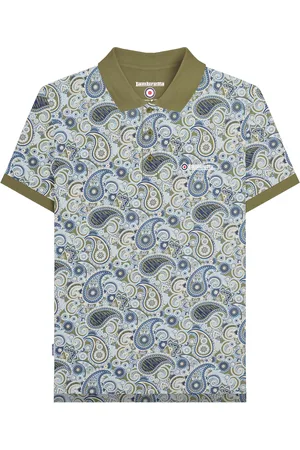 Lambretta Mens SS25 Paisley Branded Big & Tall Polo Shirt ( Green/Navy) Cotton - Size 3XL