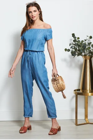 Sosandar Womens Denim Bardot Jumpsuit - Size 6 UK