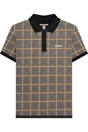 Lambretta Mens Prince Of Wales Check Polo Shirt (Steel Grey) - Cotton - Size 2XL