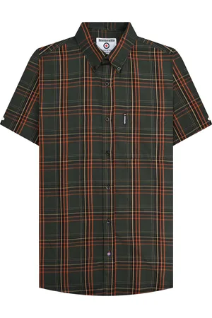 Lambretta Mens SS25 Checked Shirt (Khaki /Orange) Cotton - Size Medium