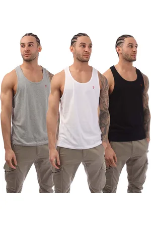 Farah Mens Riago 3 Pack Vests in Black Grey White Cotton - Size 2XL