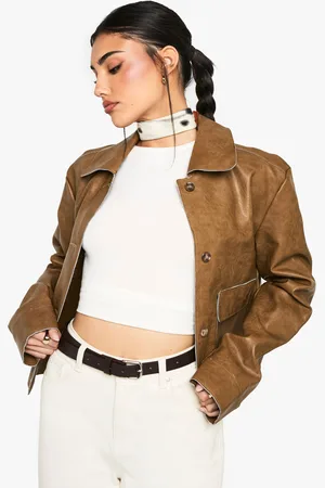 Boohoo Womens Vintage Look Faux Leather Button Detail Jacket - - Size 12 UK