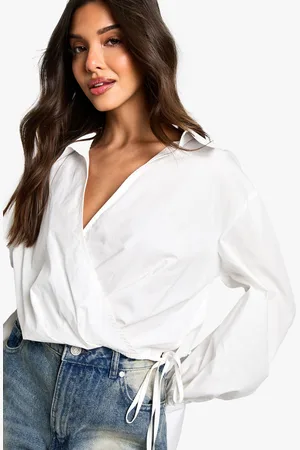 Boohoo Womens Cotton Poplin Wrap Detail Shirt - - Size 10 UK