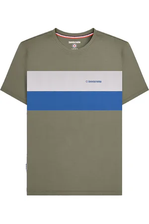 Lambretta Mens Panelled Short-Sleeved T-Shirt ( Green) Cotton - Size 2XL