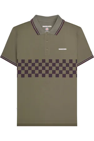 Lambretta Mens SS25 Two Tone Tipped Polo Shirt ( Green/Java Brown) Cotton - Size Large
