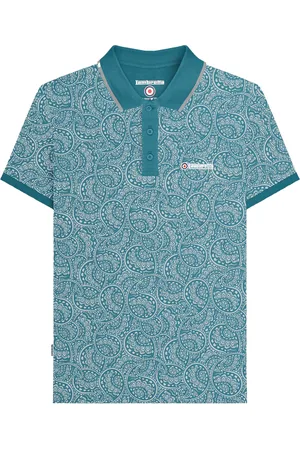Lambretta Mens AW24 Paisley Tonal Polo Shirt (Gulf Coast) - Cotton - Size 4XL