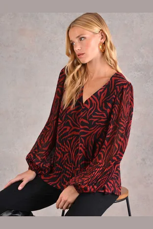 Ro&Zo Womens Red Animal Pleat Top - - Size 6 UK