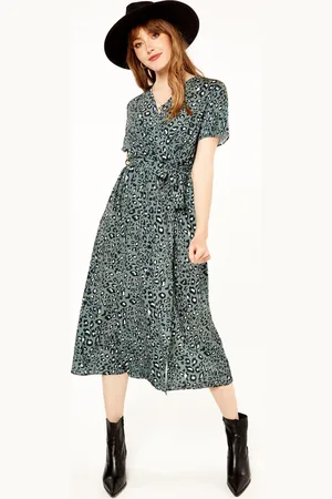 Gini London Womens Animal Print Wrap Front Midi Tea Dress - - Size Small/Medium