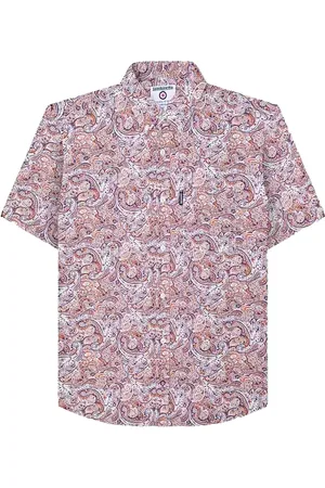 Lambretta Mens Paisley Short-Sleeved Shirt ( /White) Cotton - Size 2XL