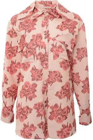EMILIA WICKSTEAD Womens Bartley Moire Taffeta Longline Shirt in Multi - Size 10 UK