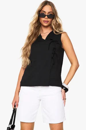 Boohoo Womens Textured Tie Front Sleeveless Top - - Size 8 UK