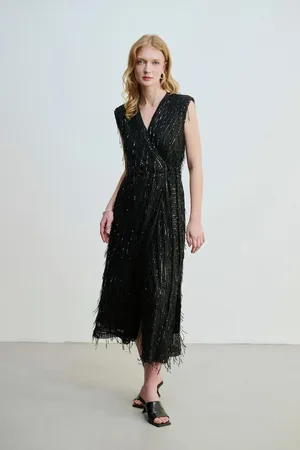 Gusto Womens Wrapped Long Sequin Dress - - Size Small