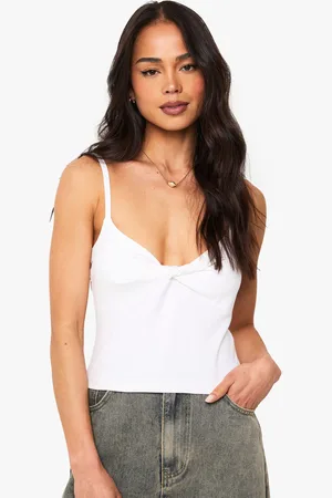 Boohoo Womens TWIST FRONT SWEETHEART NECKLINE VEST TOP - Cotton - Size 10 UK