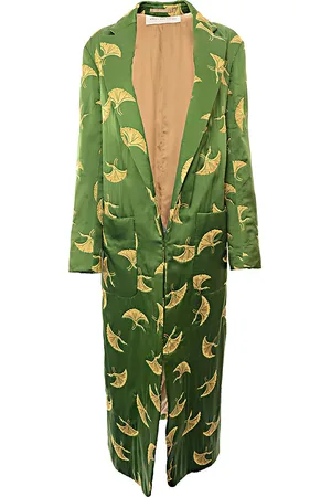 DRIES VAN NOTEN Womens Rougies Silk Satin Bird Print Embroidered Robe Coat in Multicoloured - - Size X-Small