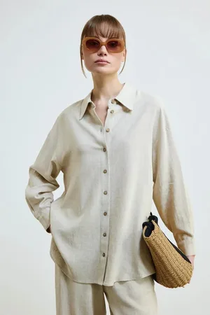 Gusto Womens Oversize Linen Shirt - - Size X-Small
