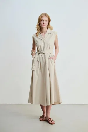 Gusto Womens Long Cotton Dress With Belt - - Size X-Small
