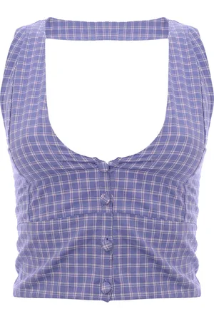 Heartbreak Womens Tall Halter Neck Cropped Waistcoat Co-Ord in Check - Size 14 UK